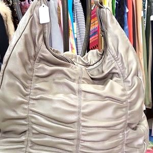 Pleated Leather Hobo Shoulder Bag